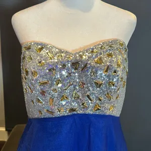 Women’s Blue Full Length Sparkly Tulle & Sequined Prom Party Dress Size L NWT thumbnail 2