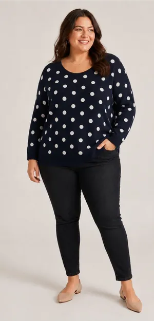 Old Navy Navy and White Polka Dot Crewneck Sweater Preppy y2k thumbnail 1