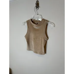 Skims Velour Sleep Set Sleeveless Crop Top Joggers Camel Beige‎ Womens Small thumbnail 4