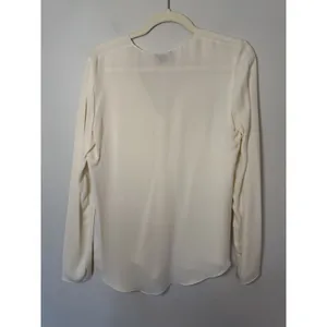 Theory 100% Silk Ivory V Neck Blouse Long Sleeve Women's Sz S EUC thumbnail 7