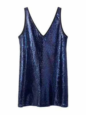 Amanda Uprichard Vita Mini Dress Women M Navy Blue Excellent Sequin V-Neck thumbnail 3