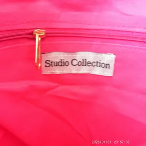 Studio Collection Straw Boho Beachy Tropical Pom Pom Round Circle Tote Bag Pink thumbnail 5