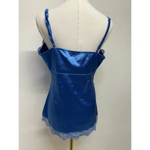 Y2K Blue Satin Babydoll Lace Trim Cami Top‎ Coquette Lingerie Fairy Indie Sleaze thumbnail 3