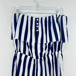 Lulus Striped Strapless Romper Women's Size L Blue White Ruffle Layered‎ Casual thumbnail 4