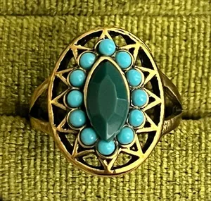 Vintage/Bohemian Design Stainless Steel Golden w/ Gemstones Statement Ring S 6 thumbnail 1
