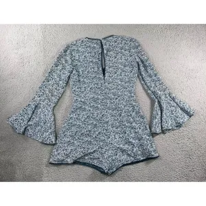 Blue Rain Shorts Romper Women M Teal Floral Bell Sleeve Crochet Boho Cottage‎ thumbnail 3