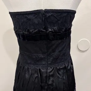 Y2K Two of Us Black Strapless Lace Velvet Tiered Midi Dress Fairy Whimsigoth L thumbnail 6