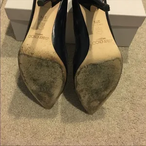 Jimmy Choo Navy Blue Snakeskin & Leather Pointed-Toe Pumps – Size 37.5 thumbnail 4