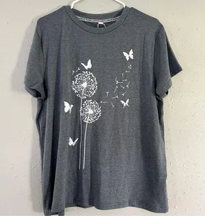 NWOT Grey Butterfly Flower Wish Comfy Casual Short-Sleeve T-Shirt Tee XL thumbnail 1