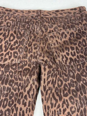 Zara Flocked Leopard Print Jeans Brown Straight Leg Animal Print Womens 8 thumbnail 4