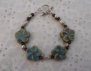 Handmade NEW! Earthy Beaded Toggle Bracelet W Ceramic Flower Beads. 7.25” thumbnail 3