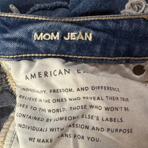 American Eagle SZ 4 Mom Jeans Hi-Rise Distressed Rips Zip-Fly Whiskered Blue thumbnail 13