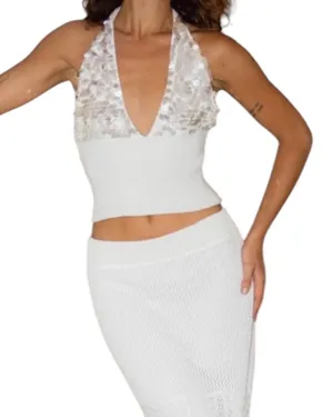 NWT 12th Tribe Trinity Knit Sequin Halter Top White L Cropped Soft thumbnail 1