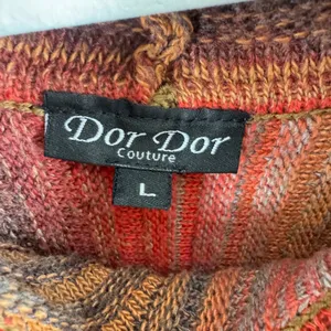 Dor Dor Couture Striped Cowl Neck Poncho Sweater Red Orange Brown Womens Large thumbnail 4