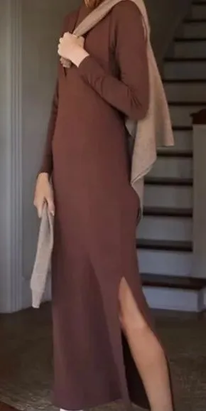 ANTHROPOLOGIE Daily Practice Slim V Neck Ribbed Dress in Brown (NO UNDER TOP) thumbnail 1