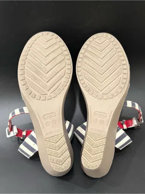 CROCS Leigh Nautical Striped Ankle Strap Wedge Sandals Size 8 thumbnail 7