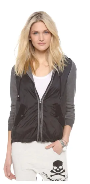 Free People Black Grey Hooded Zip Up Jacket Size Small thumbnail 1