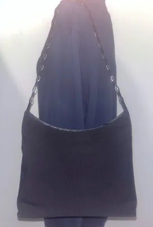 Salvatore Ferragamo Black Canvas Bag Chain Link Shoulder thumbnail 1