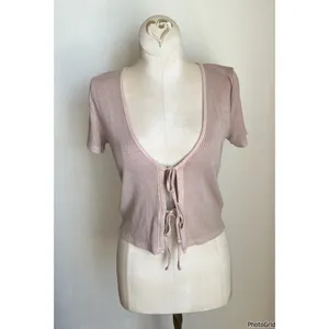 Aritzia Wilfred Only Tie Front Cropped Top XS Dusty Pink thumbnail 2