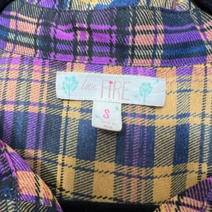 Love Fire Sheer Plaid Shirt Dress Long Sleeve Button Front Casual Size‎ Small thumbnail 2