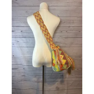Handmade Crochet Aztec Boho Bucket Multicolor Fringe Crossbody/shoulder Bag thumbnail 3