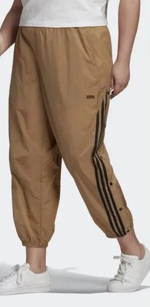 Adidas Originals Track Pants Womens 3X Athletic‎ Nylon Snap Leg Joggers Tan NEW thumbnail 1