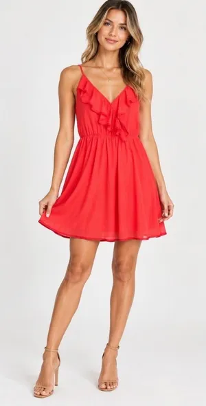 Girls From Savoy Anthropologie 100% Silk Ruffle Mini Dress Red/Rouge Sz 0 NWT thumbnail 1