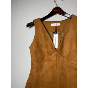 NWT COMMENSE Suede V-Neck Sleeveless Mini Dress Light Brown XS thumbnail 5