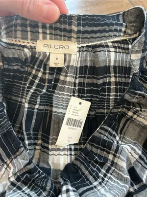 NWT Anthropologie Pilcro Plaid Ruffled Button Black Blouse S thumbnail 8