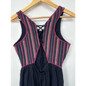 O'Neill Mini Dress Women Medium Black Striped Lace‎ Up Back Summer Boho Beach thumbnail 3