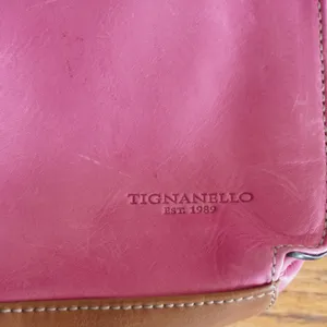 Tignanello Pink Leather Crossbody‎ Bag Organizer Purse Brown Trim Tassel Casual thumbnail 3