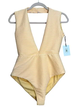 Revel Rey Dean Deep‎ V One Piece Swimsuit Size Medium Peach Swim Resort Vacation thumbnail 1