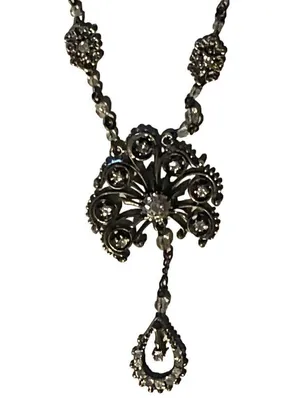 Victorian Crystal & Rhinestone Double Pendant Necklace thumbnail 8