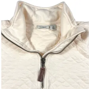 L.L. Bean Small Quilted Quarter Zip Pullover Cream EUC Outdoor Fall Cozy thumbnail 4
