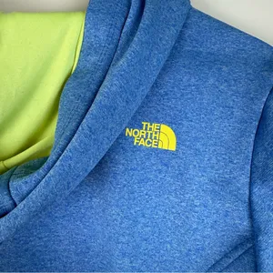 The North Face Heather Blue Yellow Logo Print Track Pullover Hoodie Ladies MED thumbnail 5