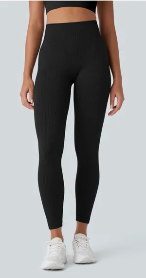 Halara soft oneform seamless flow ribbed high waisted leggings black 7/8 medium thumbnail 1