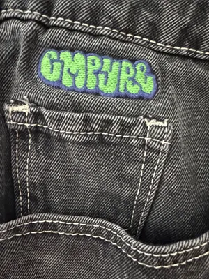 Empyre 90’s Y2K Skater Black Relaxed Wide Leg Jeans with Green Logo Accent thumbnail 3