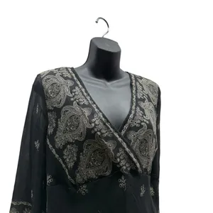 Y2K 100% Silk Boho Bell Sleeved Paisley Print V-Neck Blouse New York City CO thumbnail 4