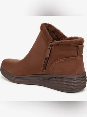 Ryka Brown Faux-Suede Fur-Trim Ankle Booties Size 8 thumbnail 3
