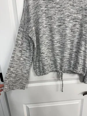 Aerie Gray Marled Drawstring Hem Pullover Top M thumbnail 4