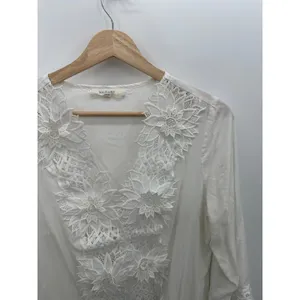 Solitaire‎ Swim Cover Up Women Sz M White Crotchet Lace 3/4 Sleeve Beach Vaca thumbnail 5