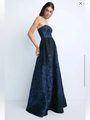 Dress the Population Strapless Black Gown with Navy Blue Embroidery thumbnail 3