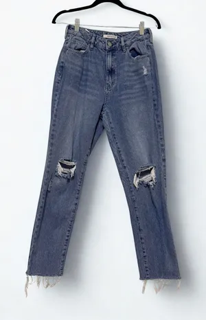 PacSun Womens Mom Jeans Size 27 Medium Wash Distressed Ripped Raw Hem High Rise thumbnail 1