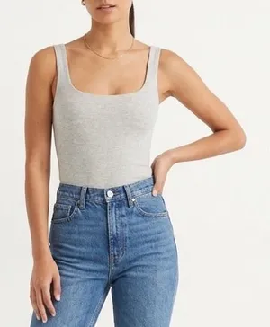 Naked Wardrobe Gray Scoop Neck Sleeveless Thong Bodysuit Medium thumbnail 1