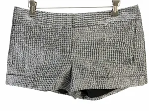Express Tweed Shorts Women 6 Silver Metallic Black Pockets Cuffed‎ Lined Party thumbnail 1
