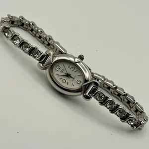 Women’s Silver-tone Watch Oval Dial with Crystals on the Band Working thumbnail 4