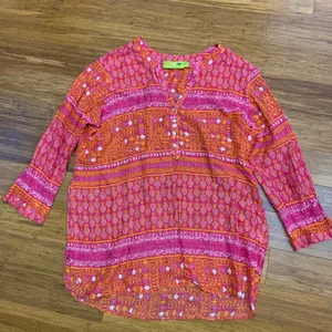 Rockflowerpaper Co. Women Blouse Top Pink Orange Patterned 3/4 Sleeve Size Large thumbnail 1
