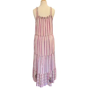 Sundance Veria Midi Tiered Pockets Striped Embroidered Sleeveless Boho Medium thumbnail 4
