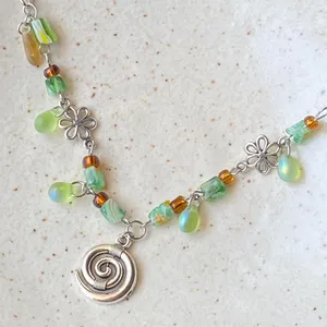 Handmade quality glass beads & flower swirl fairy boho cottage whimsical necklace💐🍃 thumbnail 6