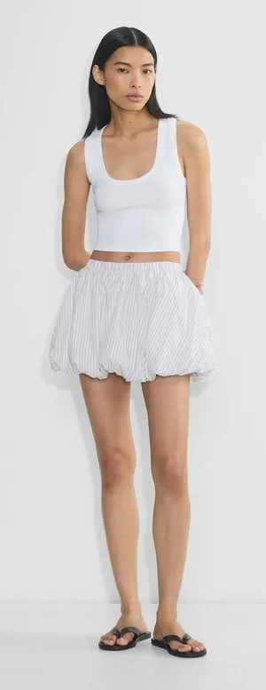Sunday Best Bubble‎ Shorts Women XS Striped Espresso Aritzia Puffy Shorts NWT thumbnail 1